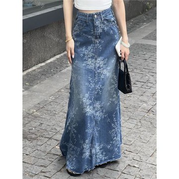 (免運)法式復古高腰提花牛仔半身裙2025年夏季新款新款顯瘦a字裙長裙子