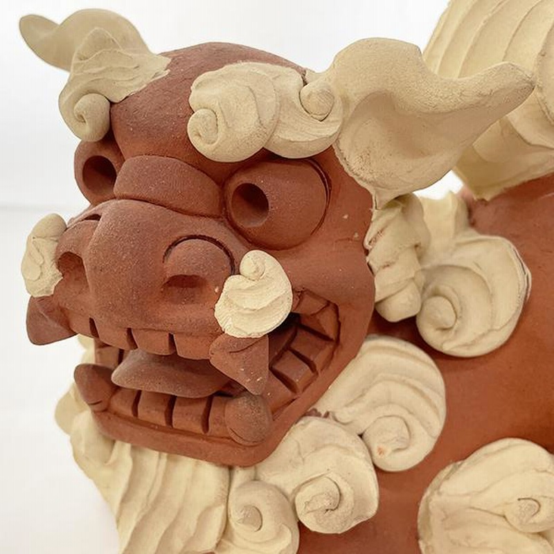 門柱シーサー 素焼き 赤白 魔除け 縁起物 沖縄 お土産 置物 玄関
