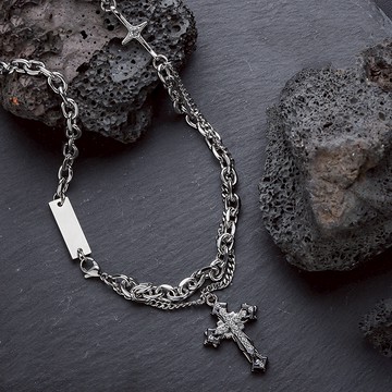 快速出貨▾附電子發票 新款十字架鑲鑽拼接項鍊 古巴鍊 頸鍊 鎖骨鍊 項鍊 粗鍊 鑲鑽 十字架 百搭 嘻哈配飾 街頭潮流