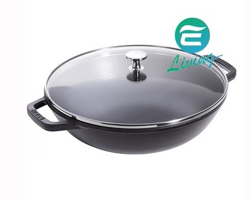 STAUB 中華炒鍋+透明鍋蓋 黑色 30cm #40511-344【299免運領券再享折扣】
