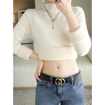 冬季打底衫上衣套頭針織衫半高領內搭保暖一體絨加絨加厚女士毛衣