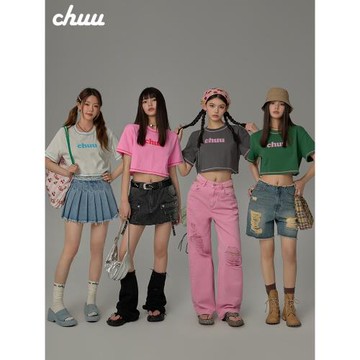 CHUU字母印花短袖T恤女士2025年夏季新款學院風寬松短款套頭上衣