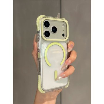 簡約綠色磁吸透明殼適用蘋果17promax手機殼iphone17新款16pro四角防摔15pro大孔14pro高級感17pro防摔保護套