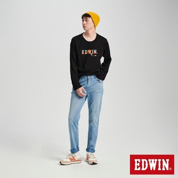 EDWIN 男裝 滑鼠購物車LOGO薄長袖T恤-黑色