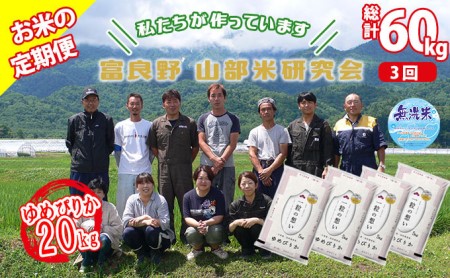 ◆3ヵ月定期便◆ 富良野 山部米研究会無洗米  5kg×4袋（20kg）