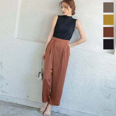 神戸レタス ヴィンテージサテンゆるっとラップパンツ M3387 レディース ボトムス サテン バックゴム 上品 カジュアル ラフ リラックス ブラウン フリー レディース 通販 Lineポイント最大get Lineショッピング