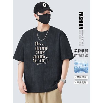 短袖t恤男2025新款夏季寬松闊版圓領半袖體恤男款潮流扎染夏裝潮