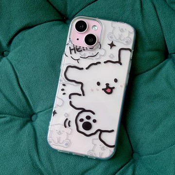 ins風可愛線條小狗適用于蘋果13/14/15/16/17proMax趣味少女手機軟殼iPhone11/12MINI透明16plus