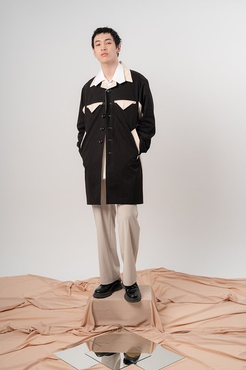 (EX系列) 拼接開衩長大衣