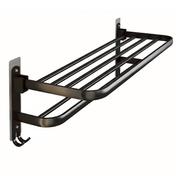 mohe 木暉居家 免打孔無痕貼 太空鋁雙層摺疊毛巾置物架  60 x 40 x 5cm  黑色  1個