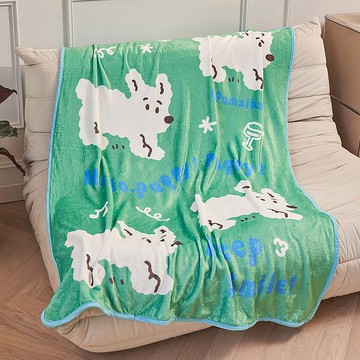 綠色小狗毛毯 午睡毯 蓋腿毯 沙發蓋毯