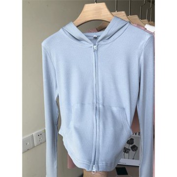 休閑純色連帽衛衣女款開衫短款外套2025年新款春秋長袖上衣潮ins