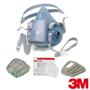3M 7502矽膠雙罐式半面罩防毒面具x氨氣濾毒罐套組(6004濾毒罐+5N11濾棉+501濾蓋)
