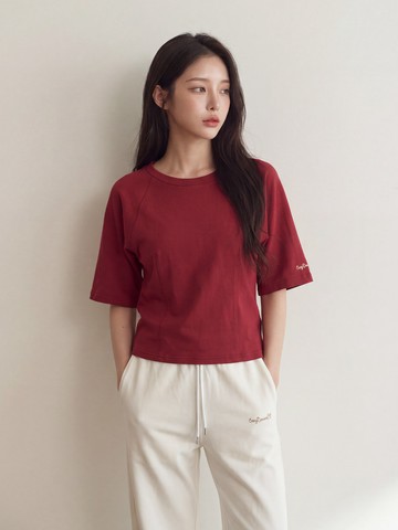 立體修身落肩五分袖上衣(朱紅)-女