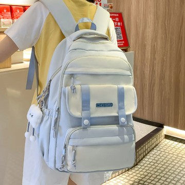 限時特賣中🎈書包高顔值女生背包大學生初中生新款大容量ins百搭耐臟雙肩包 日係國中大容量多口袋書包 大學生防水雙肩包 簡