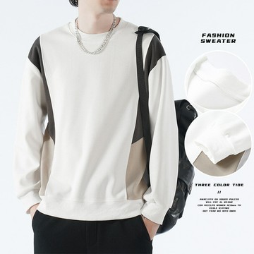 現貨+預購 T恤長袖上衣-日系拼接圓領寬鬆衛衣男裝3色74it82【獨家進口】【米蘭精品】