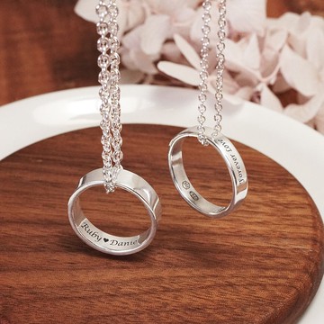 純銀可刻字 情侶對戒組 經典銀戒 情侶項鍊 情人節禮物