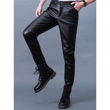 秋冬季彈力男式加絨韓版修身皮褲緊身機車防水防風皮褲夏無絨薄款