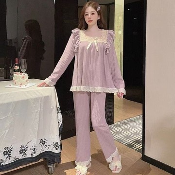 甜美公主風提花棉睡衣女 2026年新款甜美可愛中長款睡衣兩件裝 胖MM大碼家居服套裝 可外穿 新款簡約網紅中國風睡衣