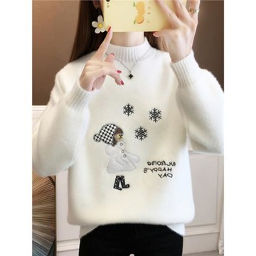 黃金貂保暖內搭刺繡小女孩毛衣2025秋冬新款加厚外穿中學生水貂絨