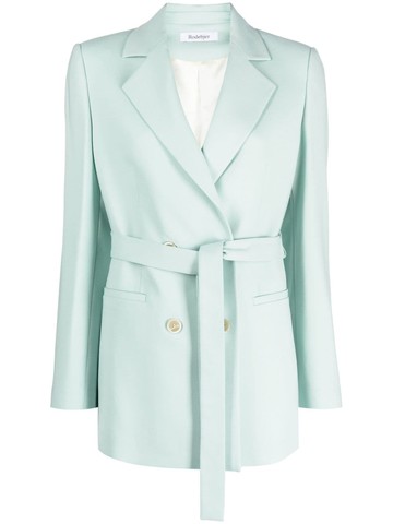 Rodebjer - double-breasted belted blazer - women - Elastane/Wool/Polyester/Viscose - L - Green