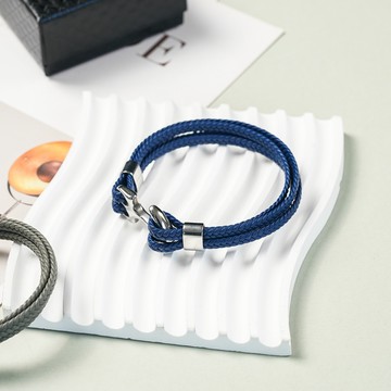 【BRAVOMART】銀色船錨雙圈編織磁吸手環