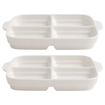 SSUEIM Easy&Good 4格長形陶瓷盤 17x26x3.5公分 白色  2個