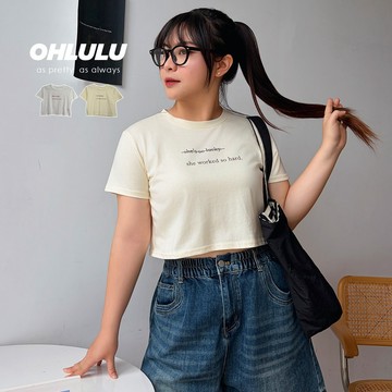 Ohlulu/中大尺碼/簡約字母短版寬鬆上衣２色【A01260419】260610 棉花糖0618