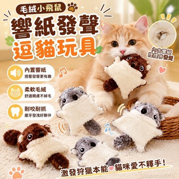 貓咪狗狗玩具毛絨小飛鼠內含響紙發聲逗貓玩具 自嗨耐咬磨牙 玩具 貓咪玩具 藏食玩具 toy 貓咪藏食玩具 小狗玩具 犬