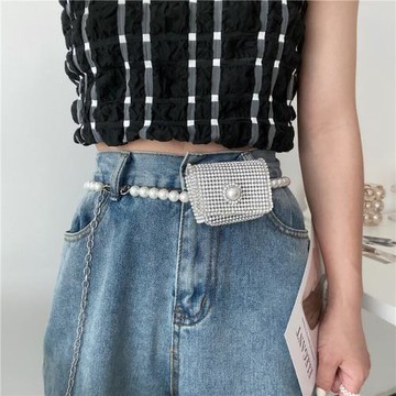 水鉆小包包腰包珍珠腰帶鏈女士裝飾配連衣裙子襯衫西裝漢服腰鏈細