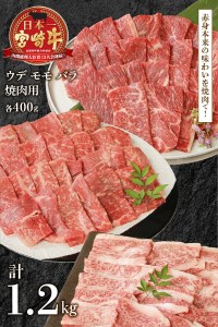 宮崎牛 ウデ モモ バラ 焼肉用 各400g 計1.2kg　N0147-ZB527