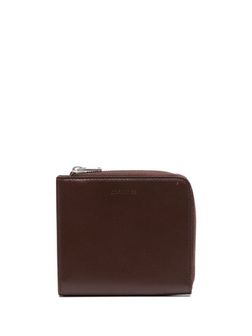 Jil Sander - embossed-logo zip-up card holder - men - Calf Leather - One Size - Brown