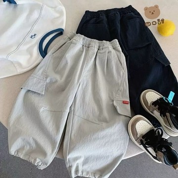 【四口甜】台灣現貨 秋冬新品 80-130 女童男童工裝褲 寬鬆休閒長褲 百搭束口褲