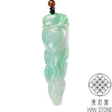 【漢石齋】天然翡翠A貨 長壽人蔘玉佩吊墜 飄花種(20*71*12mm)