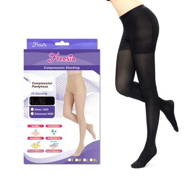 freesia彈性壓力襪-真腳跟褲襪(升級款200d/15-22mmhg漸進式壓力)蘿蔔腿美腿襪