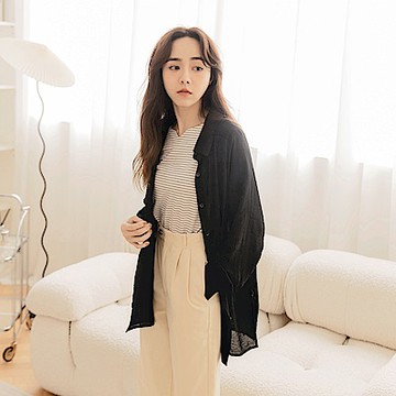 OB嚴選-多色立體紋理寬鬆翻領防曬罩衫/上衣