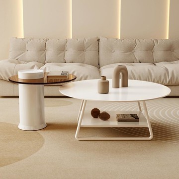 免運/開立發票 奶油風巖板茶幾輕奢現代客廳家用小戶型創意網紅圓形簡約茶幾組合 快速出貨