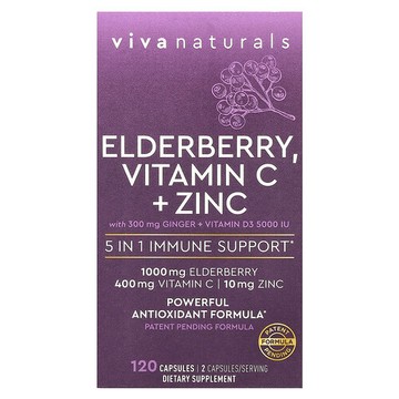 Viva Naturals, 接骨木果，維生素 C + 鋅，120 粒膠囊