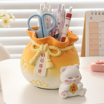 可愛 招財貓 筆筒 好運蓮蓮辦公室高顏值桌面創意裝飾送女生生日禮物