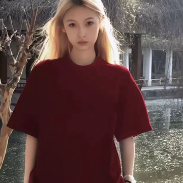 夏季新款素色短袖 重磅純棉短T oversize ins時尚穿搭 圓領百搭短袖 簡約休閒短T
