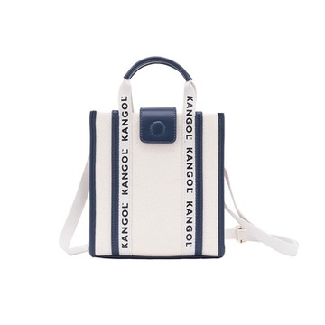 KANGOL 側背包 帆布包 皮革 手提包 側背包 米白藍-6325170680