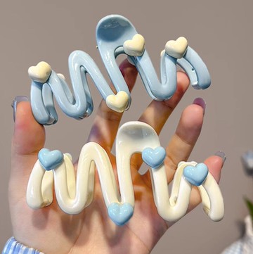 奶油藍愛心波浪發夾女後腦勺盤發抓夾鯊魚夾子可愛發卡頭飾夏清新【步行者戶外生活館】