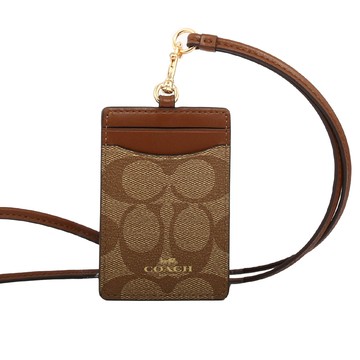 COACH PVC LOGO掛式証件套/卡夾(木頭色) F63274 IME74