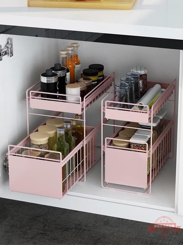 廚房置物架落地式廚下推拉收納伸縮雜物柜下櫥柜用品下水槽整理架