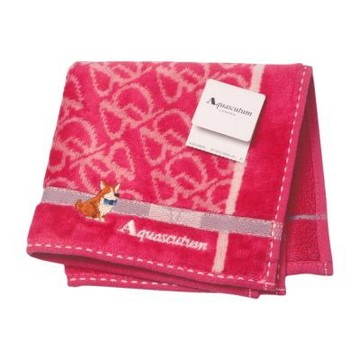 Aquascutum 經典品牌柯基刺繡字母LOGO粉紅老花圖騰小方巾(25.5CM)