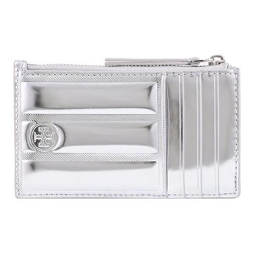 TORY BURCH 154961 立體方塊造型拉鍊卡片包/零錢包.亮銀