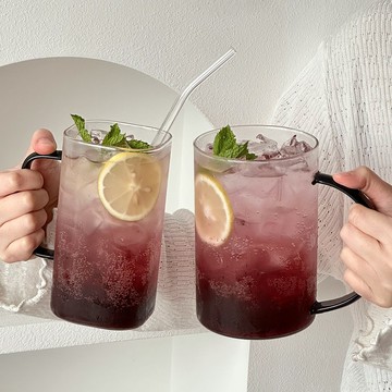 「可開發票 闆娘任性價」玻璃杯 果茶杯 果汁杯 咖啡杯 雞尾酒杯 冷飲杯 飲品杯 牛奶杯 小眾設計杯子 大容量帶把高硼硅