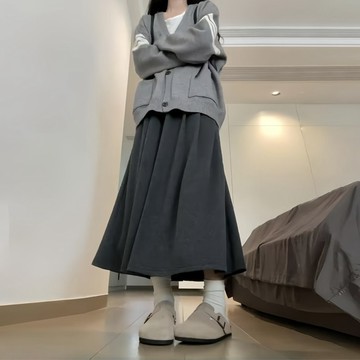 loannina 灰色 糯米裙 半身裙 a字裙 防走光 辣妹裙子 高腰長裙 包臀長裙 松緊腰 裙子女