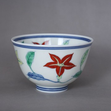 大明成化青花斗彩梔子花茶杯 茶碗 古董古玩陶瓷器仿古老貨收藏品