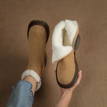 東北大真皮雪地靴冬季厚毛棉鞋